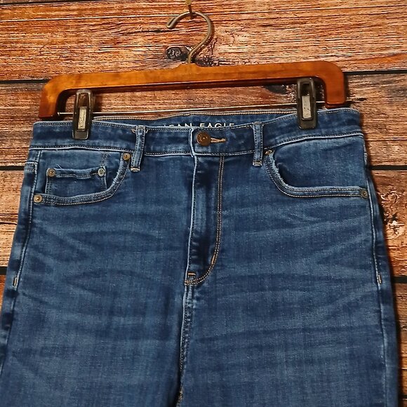 American Eagle Jeans Size 10 Super High Rise Slit Flare Blue Denim Stretch - Picture 5 of 12